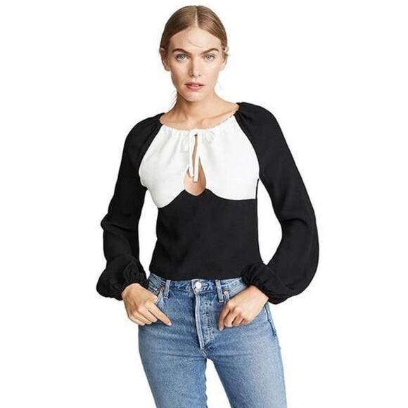 STAUD Black & white Astoria Tie Front Long sleeve blouse - Picture 1 of 4
